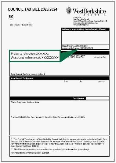 Your Council Tax account reference is in the top right hand of the first page of a Council Tax bill.