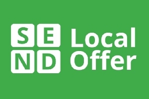 The SEND Local Offer logo, with the letters S, E, N and D in white squares on a green background, next to the words 'Local Offer'.