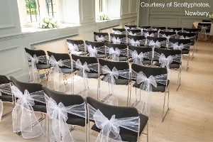 A close up photo of Great Hall Chair Sashes From Behind