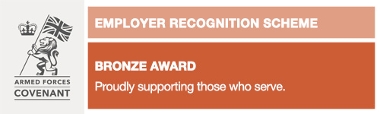 The 'Employer Recognition Award' Bronze Award banner from the Armed Forces Covenant initiative.