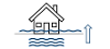 A diagram showing water underneath a house. The water level has risen up into the house.