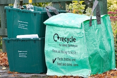 Recycling containers at the kerbside.