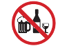 An illustration of alcoholic drinks in a prohibition sign (a red circle with a diagonal red line through it).