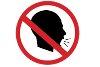 An illustration of person shouting in a prohibition sign (a red circle with a diagonal red line through it).