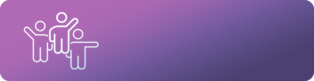 An illustration of 3 people stood together, on a purple background.